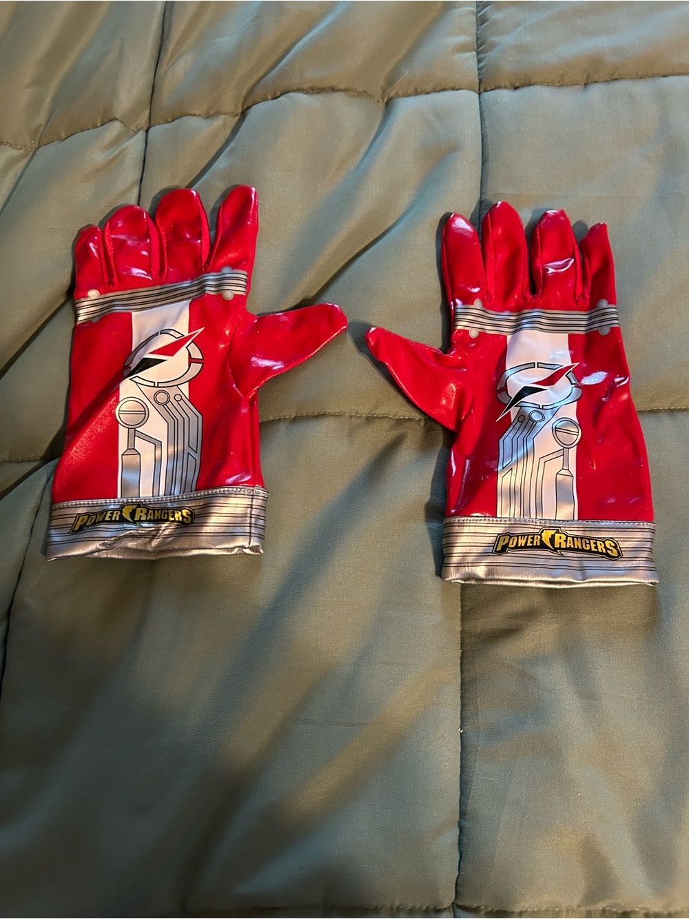 Power Ranger Red Gloves with Silver Accents - Kids Superhero Costume. Red Ranger